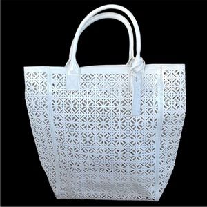 Tory Burch White Laser Cut Patent Shopper / Beach Tote Bag